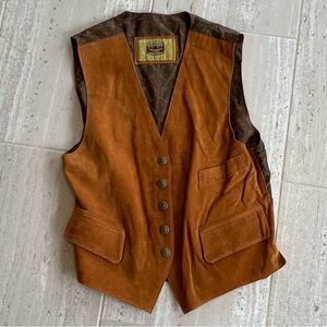 Vintage B.E.S.T. Cognac Brown Suede Leather Western Vest Men's Small Boho Cowboy